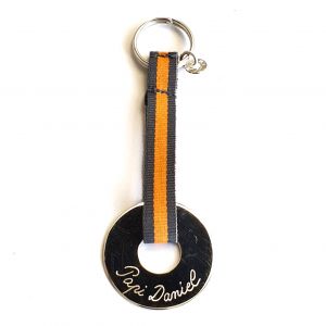 Porte clé 35 mm medaille ronde orange et gris