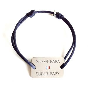 Bracelet plaque 22x35 mm drapeau Français super papa super papy