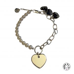 Bracelet coeur perles d'eau douce et chaine grosse maille