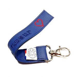 Porte clé brodé mon coeur doré bleu marine