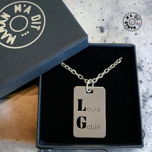 Collier homme plaque rectangle 2 lettres au choix