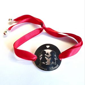 Bracelet médaille 2 personnage coeur 34 mm