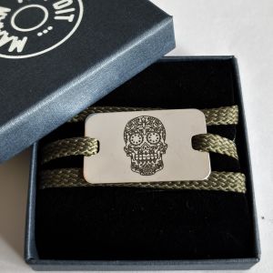 Bracelet tête de mort mexicaine médaille 22x35 mm