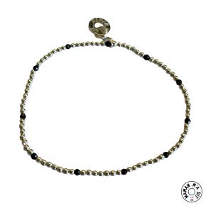 Bracelet perles 2 mm en argent ou plaqué or et spinelles noires