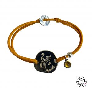 Bracelet petit galet biche bambi et pierre de naissance