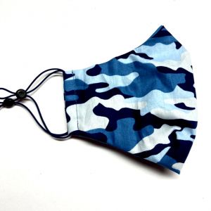 Masque barrière camouflage bleu en tissu lavable