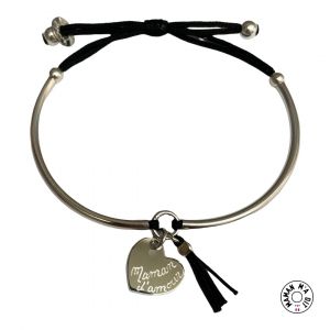 Bracelet demi jonc coeur et pompon