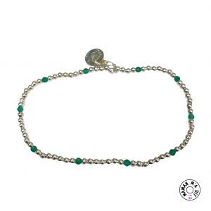 Bracelet perles 2 mm en argent ou plaqué or et onyx vert