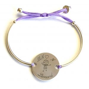 Bracelet  demi jonc dessin famille 24 mm cœur