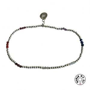 Bracelet perles 2 mm en argent et perles naturelles 7 chakras