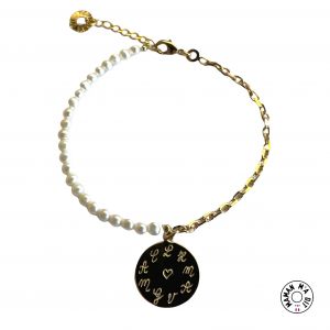 Bracelet médaille ronde 17 mm sur chaine et perles de culture