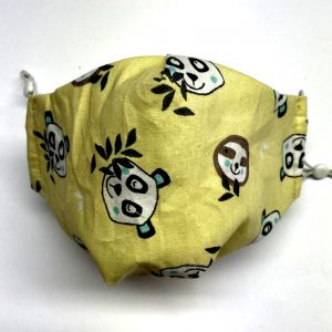 Masque barrière pandas jaune en tissu lavable