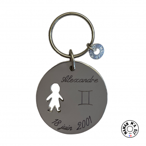 Porte clé naissance sur mesure fille ou garçon 34 mm