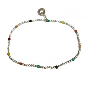 Bracelet perles 2 mm en argent ou plaqué or et agates multicolores