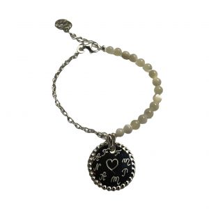 Bracelet médaille ronde perlée sur chaine et perles de nacre