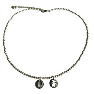 Collier perles 3 mm en argent ou plaqué or 2 médailles fille ou garçon