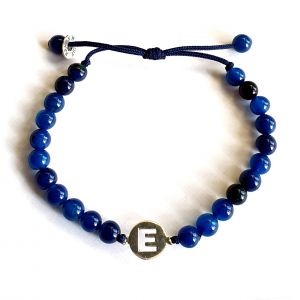 Bracelet perles agate bleue Lettre ronde 11 mm
