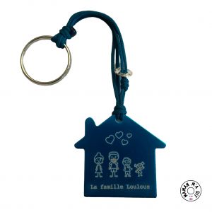 Porte clés maison aluminium famille gravée
